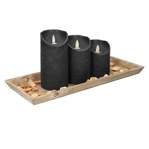 Anna's Collection Dienblad van hout met 3 LED kaarsen in de kleur zwart x 15 cm -