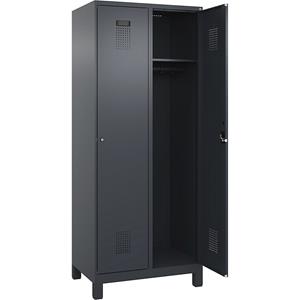 C+P Lockerkast Evolo PLUS, 2 compartimenten, grijs, b = 800 mm, met brede voeten, cilinderslot