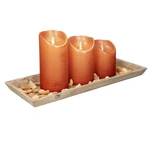 Anna's Collection Dienblad van hout met 3 LED kaarsen in koper kleur x 15 cm -