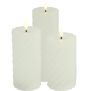 Countryfield LED kaarsen/stompkaarsen set - 3x - wit - H12,5, H15, H20 cm - swirl -