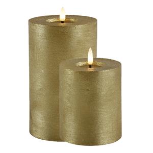 Countryfield LED kaars/stompkaars set - 2x st - goud - H10 en H15 cm - timer - warm wit -