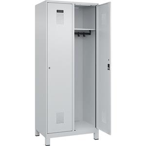 C+P Lockerkast Evolo PLUS, 2 compartimenten, lichtgrijs, b = 800 mm, met brede voeten, cilinderslot