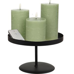Merkloos LED kaarsen/stompkaarsen - 3x st - jade groen - met zwart rond kaarsenbord 22 cm -