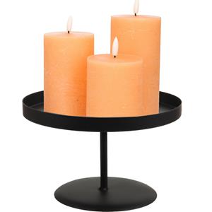 Merkloos LED kaarsen/stompkaarsen - 3x st - perzik oranje - met zwart rond kaarsenbord 22 cm -