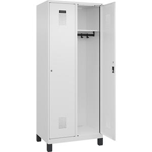 C+P Lockerkast Evolo PLUS, 2 compartimenten, verkeerswit, b = 800 mm, met brede voeten, cilinderslot