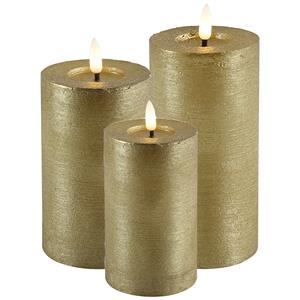 Countryfield LED kaarsen/stompkaarsen - set 3x - goud - H8, H12,5 en H15 cm - warm wit -