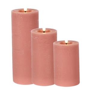 Countryfield LED kaarsen/stompkaarsen set - 3x st- roze - H12,5, H15 en H20 cm -