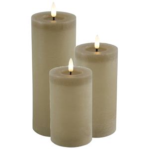 Countryfield LED kaarsen/stompkaarsen - set 3x - beige - H12,5, H15 en H20 cm - timer - warm wit -
