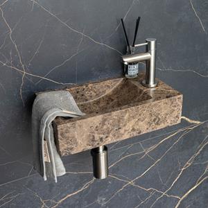 Saniclear Dark Emperador fonteinset met rechte kraan in RVS