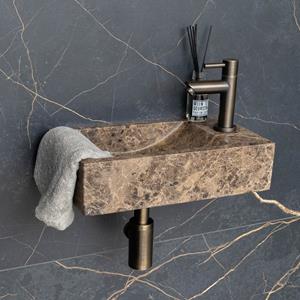 Saniclear Dark Emperador fonteinset met rechte kraan in verouderd messing