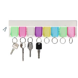 Merkloos Sleutelrekje met 8 sleutellabels - kunststof - kleurenmix - 29 cm - sleutelhangers -