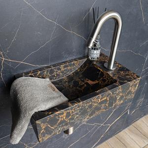 Saniclear Athens Portoro Gold fonteinset met gebogen kraan in RVS