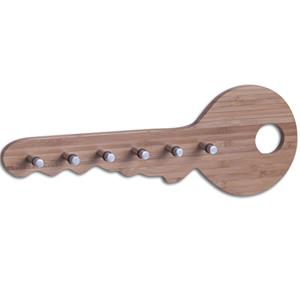 Zeller Sleutelrekje - bruin - bamboe/aluminium - 6 haakjes - 35 cm - sleutels ophangen -