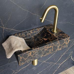 Saniclear Athens Portoro Gold fonteinset met gebogen kraan in geborsteld messing