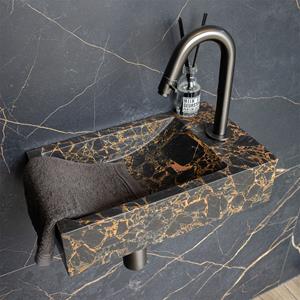 Saniclear Athens Portoro Gold fonteinset met gebogen kraan in gunmetal