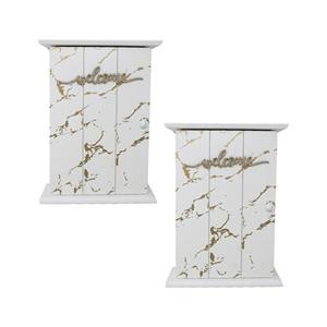 Merkloos Sleutelkastje hout met 5 haakjes - 2x - 20 x 6 x 26cm - houten deurtje - wit -