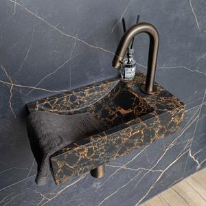 Saniclear Athens Portoro Gold fonteinset met gebogen kraan in verouderd messing
