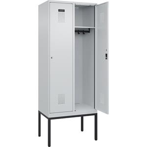 C+P Lockerkast Evolo PLUS, 2 compartimenten, lichtgrijs, b = 800 mm, met smalle voeten, cilinderslot