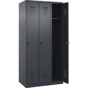 C+P Lockerkast Evolo PLUS, 3 compartimenten, grijs, b = 900 mm, met voetdoppen, draaigrendel