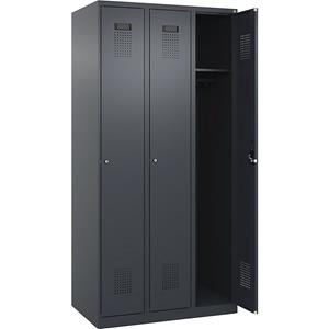 C+P Lockerkast Evolo PLUS, 3 compartimenten, grijs, b = 900 mm, met voetdoppen, cilinderslot