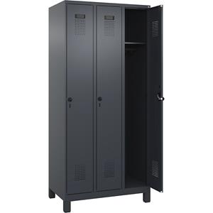 C+P Lockerkast Evolo PLUS, 3 compartimenten, grijs, b = 900 mm, met brede voeten, draaigrendel