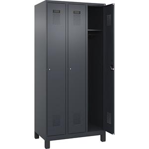 C+P Lockerkast Evolo PLUS, 3 compartimenten, grijs, b = 900 mm, met brede voeten, cilinderslot