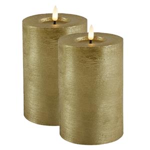 Countryfield LED kaarsen/stompkaarsen - 2x - goud - D10 x H15 cm - timer - warm wit -