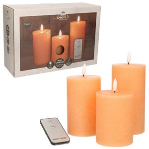 Anna's Collection LED Stompkaarsen met afstandsbediening - 6x - perzik oranje - 10/12.5/15 cm -