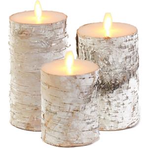 Anna's Collection Set van 3x stuks Wit berkenhout Led kaarsen met bewegende vlam -