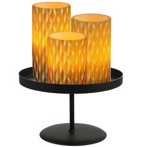 Merkloos LED kaarsen/stompkaarsen - 3x st - goud - met zwart rond kaarsenbord 22 cm -