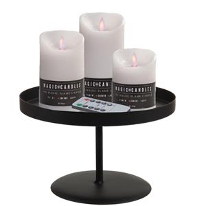 Merkloos LED kaarsen/stompkaarsen - 3x st - wit - met zwart rond kaarsenbord 22 cm -