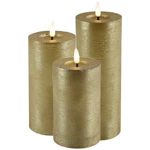 Countryfield LED kaarsen/stompkaarsen - set 3x - goud - H12,5, H15 en H20 cm - warm wit -