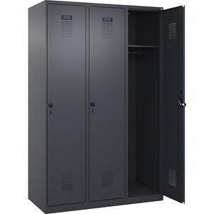 C+P Lockerkast Evolo PLUS, 3 compartimenten, grijs, b = 1200 mm, met voetdoppen, draaigrendel