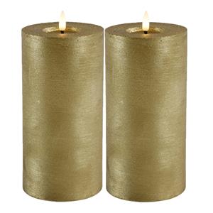 Countryfield LED kaarsen/stompkaarsen - 2x st - goud - D10 x H20 cm - timer - warm wit -