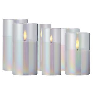 Lumineo Luxe LED kaarsen - in glas - 6x stuks - transparant parelmoer - stompkaarsen - timer -