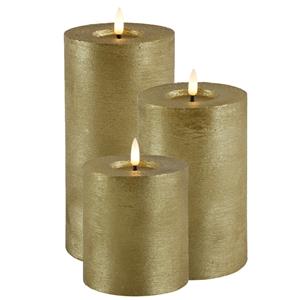 Countryfield LED kaars/stompkaars set - 3x st - goud - H10, H15 en H20 cm - timer - warm wit -