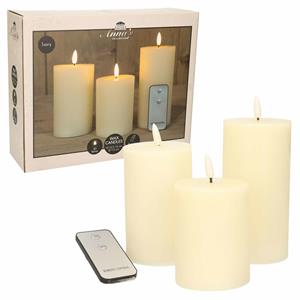 Anna's Collection LED Stompkaarsen met afstandsbediening - 9x - ivoor - 10/12.5/15 cm -
