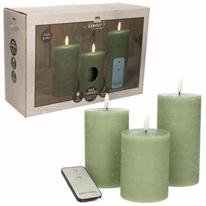 Anna's Collection LED Stompkaarsen met afstandsbediening - 9x - jade groen - 10/12.5/15 cm -