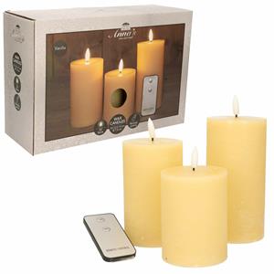 Anna's Collection LED Stompkaarsen met afstandsbediening - 9x - vanille geel - 10/12.5/15 cm -