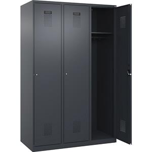 C+P Lockerkast Evolo PLUS, 3 compartimenten, grijs, b = 1200 mm, met voetdoppen, cilinderslot