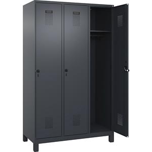 C+P Lockerkast Evolo PLUS, 3 compartimenten, grijs, b = 1200 mm, met brede voeten, draaigrendel