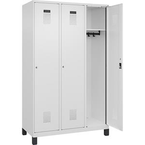 C+P Lockerkast Evolo PLUS, 3 compartimenten, verkeerswit, b = 1200 mm, met brede voeten, cilinderslot