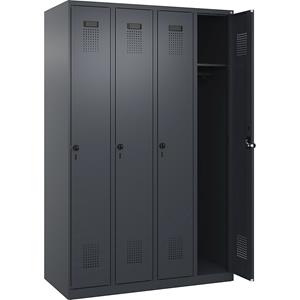C+P Lockerkast Evolo PLUS, 4 compartimenten, grijs, b = 1200 mm, met voetdoppen, draaigrendel