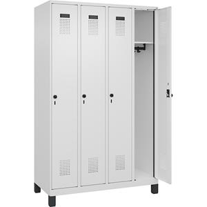 C+P Lockerkast Evolo PLUS, 4 compartimenten, verkeerswit, b = 1200 mm, met brede voeten, draaigrendel