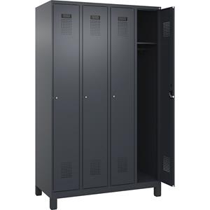 C+P Lockerkast Evolo PLUS, 4 compartimenten, grijs, b = 1200 mm, met brede voeten, cilinderslot