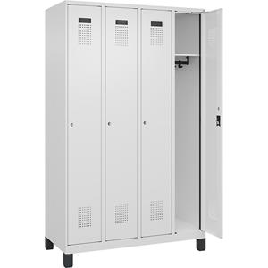 C+P Lockerkast Evolo PLUS, 4 compartimenten, verkeerswit, b = 1200 mm, met brede voeten, cilinderslot