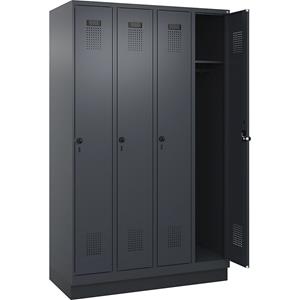 C+P Lockerkast Evolo PLUS, 4 compartimenten, grijs, b = 1200 mm, met bodemsokkel, draaigrendel