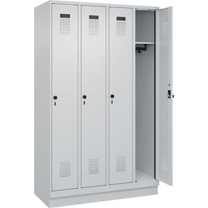 C+P Lockerkast Evolo PLUS, 4 compartimenten, lichtgrijs, b = 1200 mm, met bodemsokkel, draaigrendel