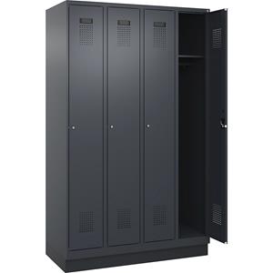 C+P Lockerkast Evolo PLUS, 4 compartimenten, grijs, b = 1200 mm, met bodemsokkel, cilinderslot