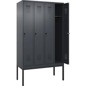 C+P Lockerkast Evolo PLUS, 4 compartimenten, grijs, b = 1200 mm, met smalle voeten, draaigrendel